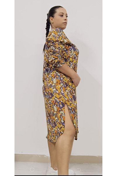 AKŞEN GİYİM Large Size Tesetture Suitable Flexible Burger Fabric Patterned Dress Tunic with Elastic Sleeves