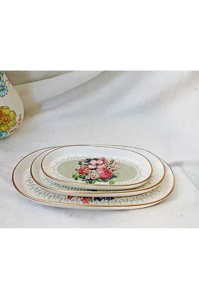 Ebruli Vintage Flower Bunch Decor 3-Piece Boat Plate Breakfast Presentation