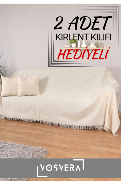 vosvera Husa de canapea din bumbac natural cu maneci acoperite 180x320 cm 2 bucati 40x40 cm fata de perna cu cadou