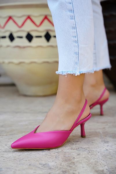 LAMİNTA Fuchsia Jate - Γυναικεία παπούτσια με τακούνι με μυτερή μύτη και λουράκι στην πλάτη