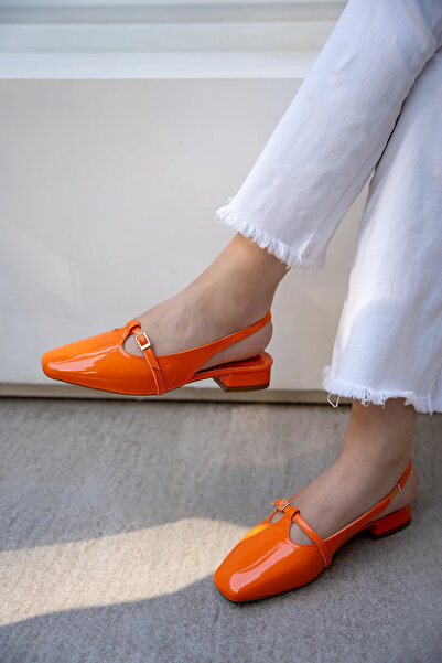 LAMİNTA Odesa Orange - Belted Blunt Toe Casual Women's Ballerinas