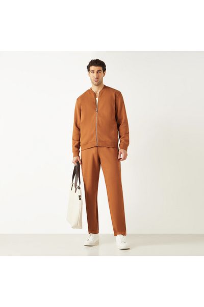 Iconic Solid Jacket With Mandarin Collar And Zip Closure
