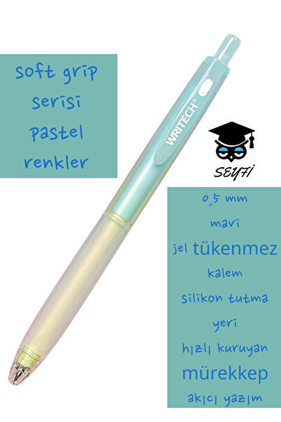 SEYFİKİRTASİYE 0,5 mm mavi  jel tükenmez kalem silikon tutma yeri hızlı kuruy...