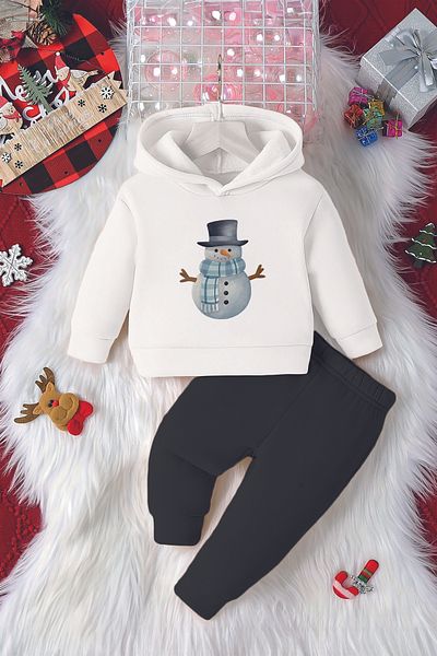 ADABEBEK Hooded Mr. Snowman Printed 2-Piece Baby Set 23183