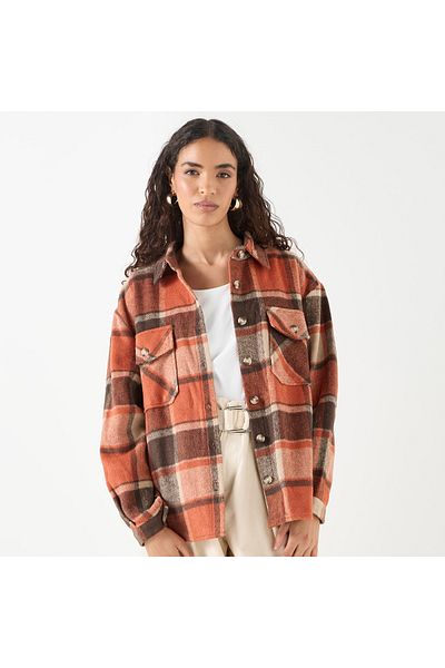 Lee Cooper Checked Shacket With Long Sleeves And Pockets