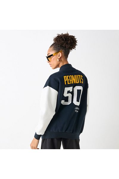 SP Characters Peanuts Print Varsity Jacket With Snap Button Closure