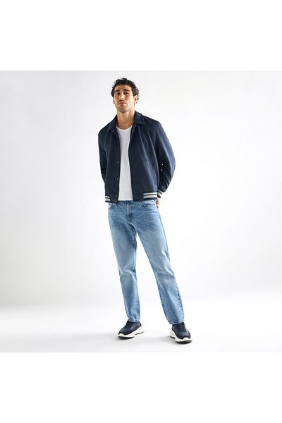 FAV Striped Collared Varsity Jacket With Long Sleeves And Button Closure