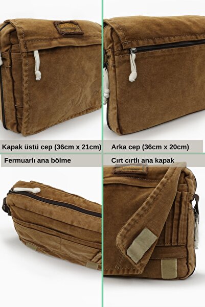 Cappadocia Vintage 4009 Ephesus Casual Shoulder Postman Antique Coffee 14 Inch Laptop School Travel Daily Vintage Cotton Bag
