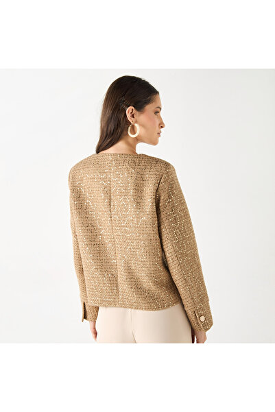 Iconic All-Over Embellished Button Through Jacket with Long Sleeves