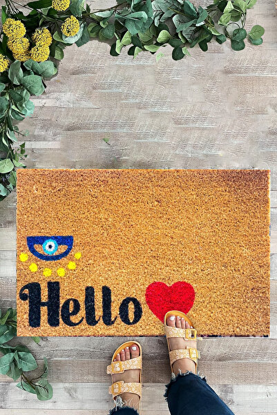 KARMAT ترحيب - خرزة عين الشر على شكل قلب أحمر، سجادة باب داخلية وخارجية