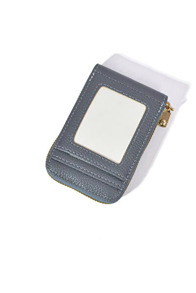 Kemer Dünyası 11 Suport pentru carduri de credit din piele gri cu fermoar met...