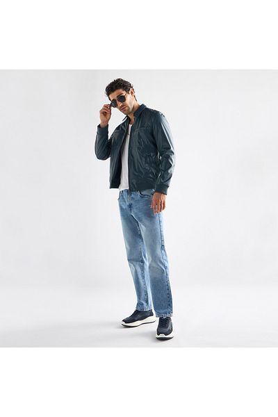 FAV Solid Biker Jacket With Zip Closure And Pockets