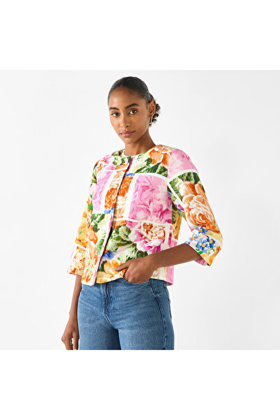 Iconic سترة مطبوعة بالزهور بالكامل بأكمام 3/4