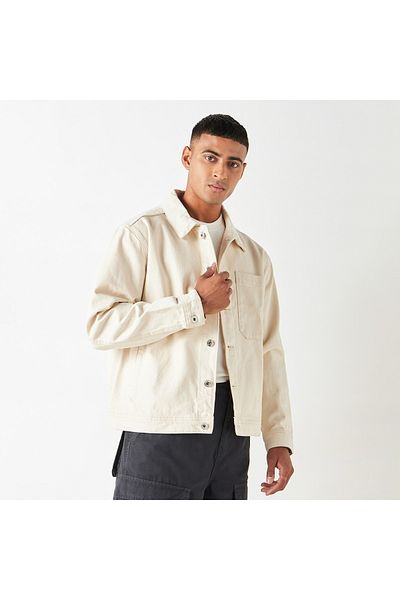 Lee Cooper Solid Denim Jacket With Long Sleeves And Pockets