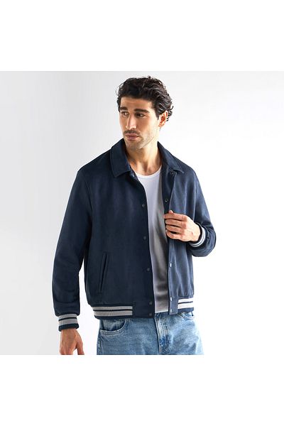 FAV Striped Collared Varsity Jacket With Long Sleeves And Button Closure