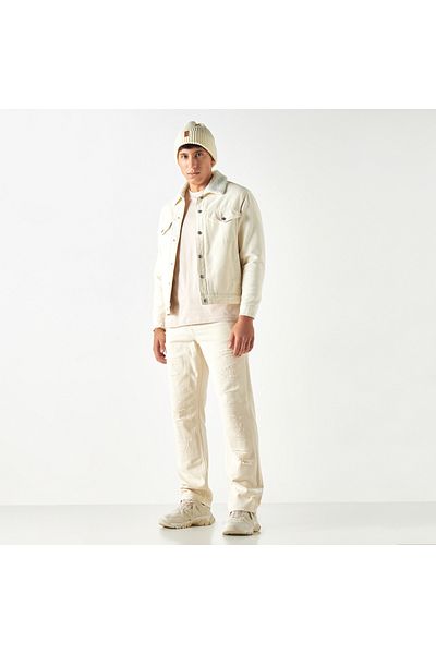 Lee Cooper Denim Jacket With Fur Collar And Long Sleeves