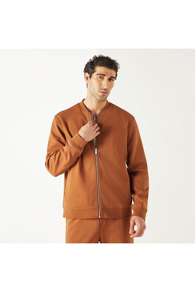 Iconic Solid Jacket With Mandarin Collar And Zip Closure