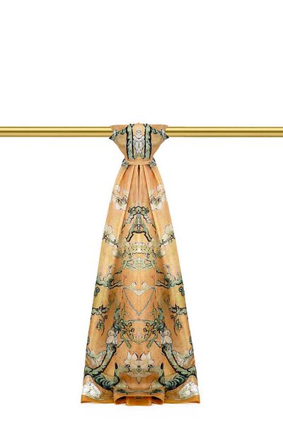 Bursa İpek Mustard Almond Flower Pattern Voile Silk Shawl
