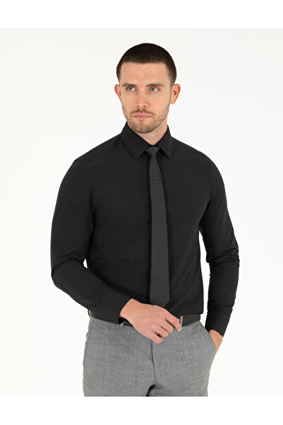 Pierre Cardin Μαύρο Μακρυμάνικο Βασικό Πουκάμισο Στενής Γραμμής 50275622-VR046