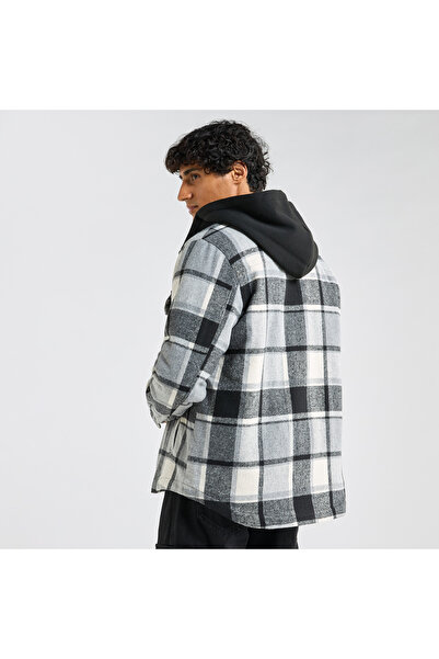 FAV Checked Hooded Shirt With Long Sleeves And Snap Button Closure