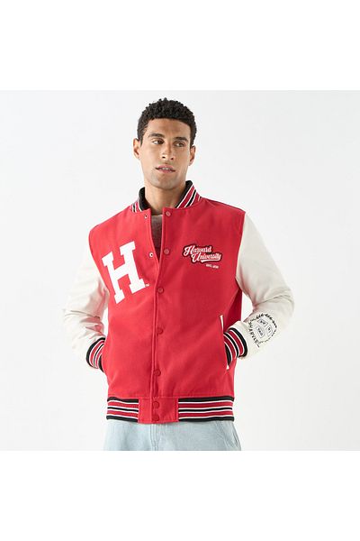 SP Characters Harvard University Logo Detail Button Through Bomber Jacket with Pockets