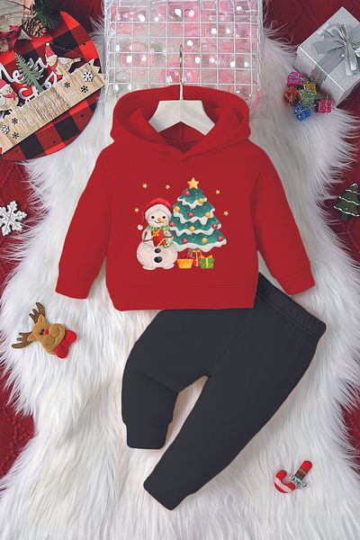 ADABEBEK Hooded Tree Decorating Snowman Printed 2-Piece Baby Set 23191