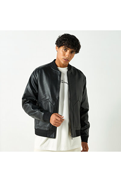 Lee Cooper Textured Bomber Jacket With Zip Closure And Pockets