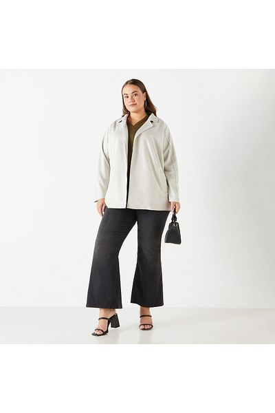 Ulla Popken Plus Size Solid Open Front Jacket With Pockets