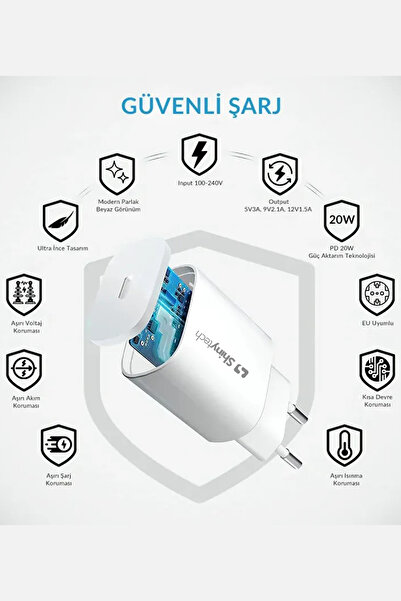 Shinytech 35W Hızlı Şarj Adaptörü + Örgü USB-C to C Kablo (1m) – iPhone & Android Uyumlu, 2 Yıl Garantili