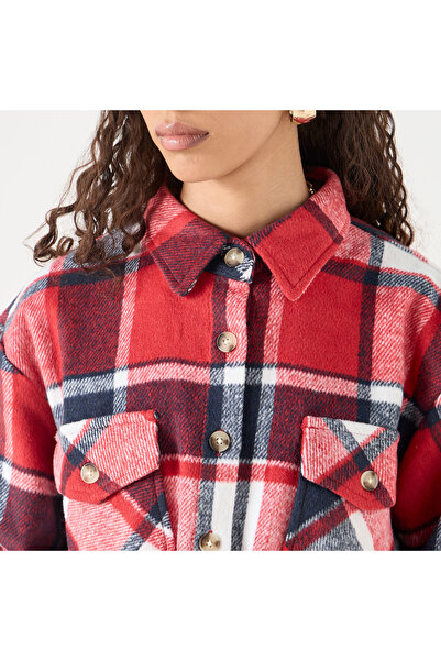 Lee Cooper Checked Shacket With Long Sleeves And Pockets