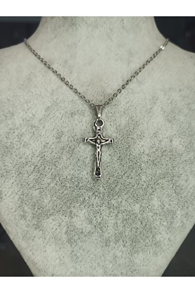 Mos Tespih İsa Haç Gümüş Renk Kolye