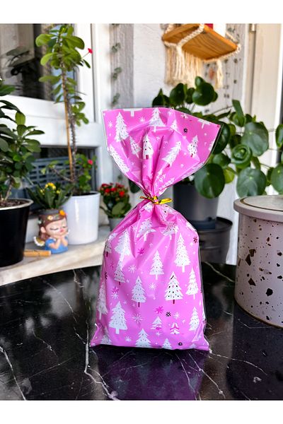 Hayal.kirtasiyesi New Year's Gift Bag 5 Pieces 27,5X12.5 cm Patterned Bags, Including Gold Closure Wire, Gift Package