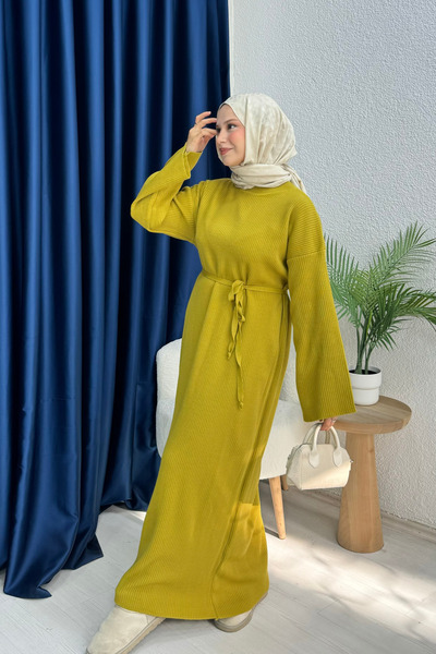 lurex moda İpli Bağlamalı Triko Elbise