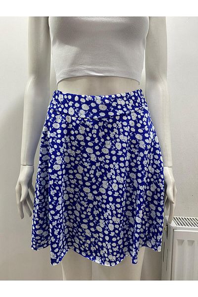 LADY HAZAL Fusta mini Helen Fabric albastră cu imprimeu floral - cu pantaloni scurți 01