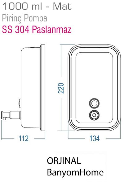 Paslanmaz Dozator de săpun lichid cu pompă din alamă solidă cu montare pe perete din oțel 1000 ml SS304QUALITY