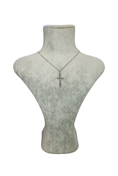 Mos Tespih İsa Haç Gümüş Renk Kolye