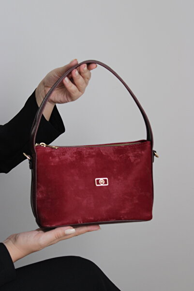 mossi Burgundy Suede Look Adjustable Cross Strap Faux Leather Women's Hand and Shoulder Bag