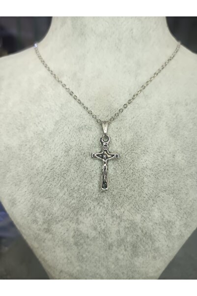 Mos Tespih İsa Haç Gümüş Renk Kolye