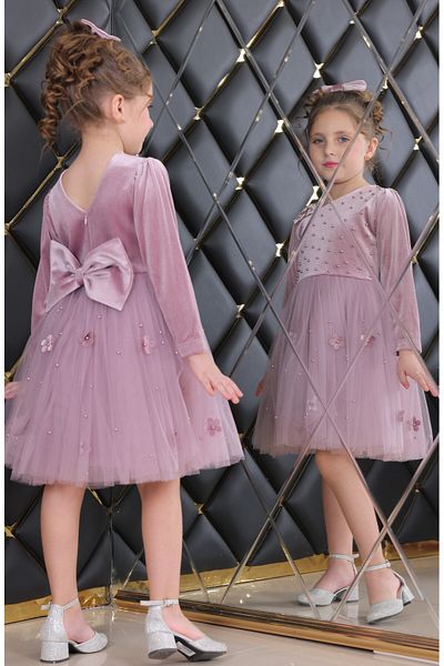 TREEMASS Girl's Velvet and Tulle Dress Ideal for Special Occasions.
