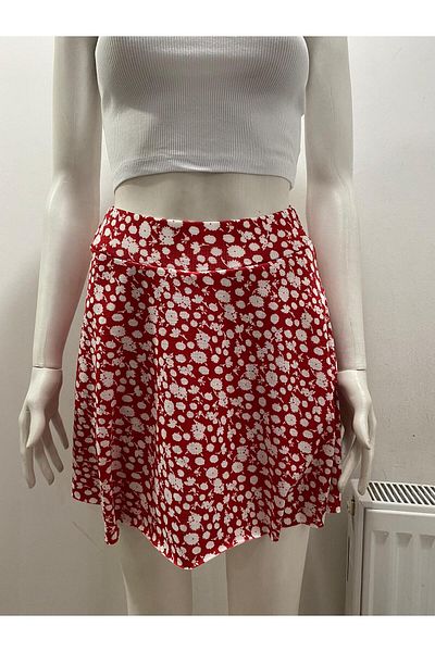 LADY HAZAL Helen Fabric Mini Skirt - Red Branched Floral Print with Full Fit Shorts05