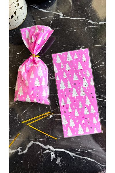 Hayal.kirtasiyesi New Year's Gift Bag 5 Pieces 27,5X12.5 cm Patterned Bags, Including Gold Closure Wire, Gift Package