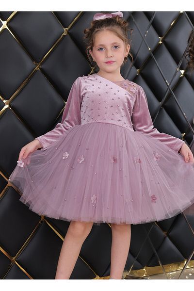 TREEMASS Girl's Velvet and Tulle Dress Ideal for Special Occasions.