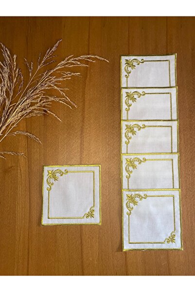 Smiling Home 6 قطع من منديل تقديم الكوكتيل من الكتان باللون الذهبي