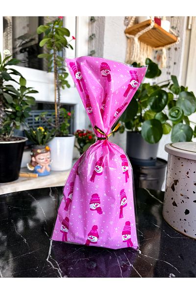 Hayal.kirtasiyesi New Year's Gift Bag 5 Pieces 27,5X12.5 cm Patterned Bags, Including Gold Closure Wire, Gift Package