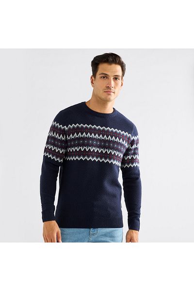 FAV Textured Crew Neck Sweater with Long Sleeves