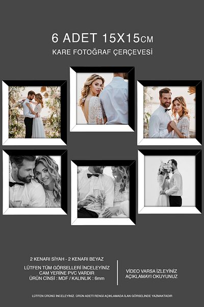 Bytwo 6 Pieces 15X15 Frame - Mdf Square Frame - Photo Frame - Black-White 2 Color Frame
