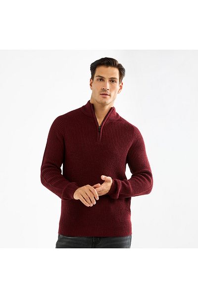FAV Textured High Neck Sweater with Zip Closure