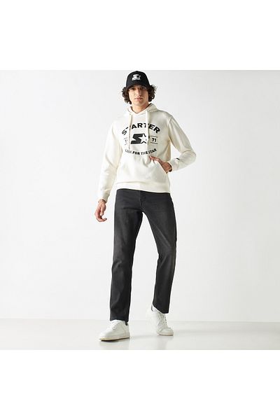 Starter Logo Print Hoodie with Long Sleeves and Kangaroo Pocket