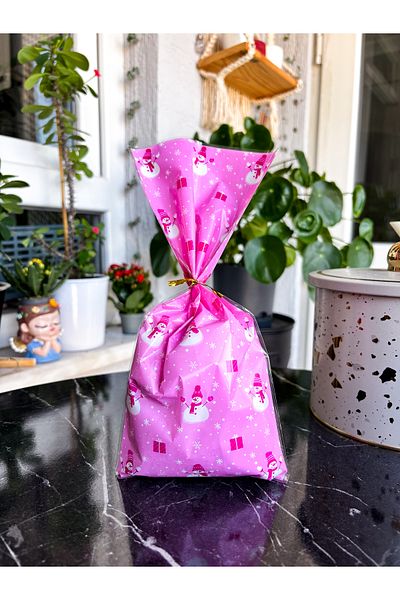Hayal.kirtasiyesi New Year's Gift Bag 5 Pieces 27,5X12.5 cm Patterned Bags, Including Gold Closure Wire, Gift Package