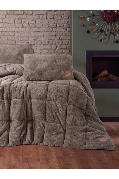 doremodam Beige Plush Double Duvet Set - 492608 -1453